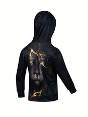 3D Lightning Lion Pattern Hoodie Boy's Outdoor Sweatshirt
