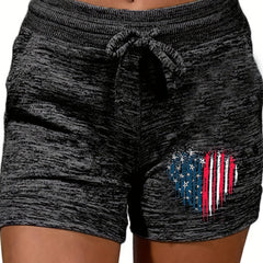 Heart Print Drawstring Shorts Casual Shorts For Spring & Summer Women's Clothing