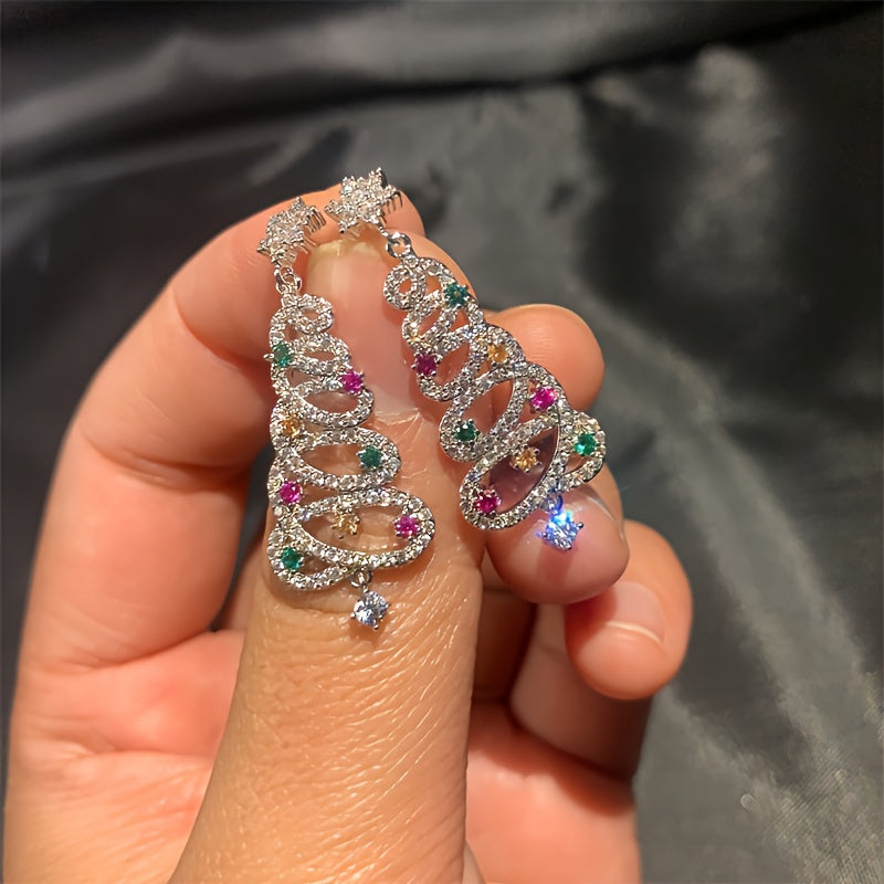 Colorful Zircon Christmas Tree Earrings Party Jewelry Gift