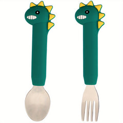 Dino Toddler Silverware Silicone Handle Safe Flatware Stainless Steel Cutlery
