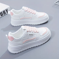 Women's Colorblock Flatform Sneakers Low Round Toe Lace Up Non slip Shoes