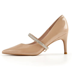 Women's Rhinestone Strap Stiletto Patent Leather Pumps