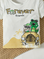 Boys Forever Friends Animal Print T-shirt & Denim Shorts Set for Summer