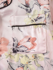 Kids Flower Pattern Satin Lounge Wear Top & Pants Set