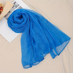 Rhinestone Decor Crinkle Scarf Hijab Solid Shawl Windproof Head Wrap