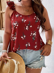 Floral Print Ruffle Trim Cami Top