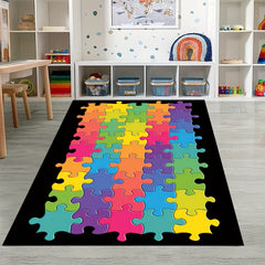 Colorful Puzzle Seating Rug for Classroom, Non Slip Backing