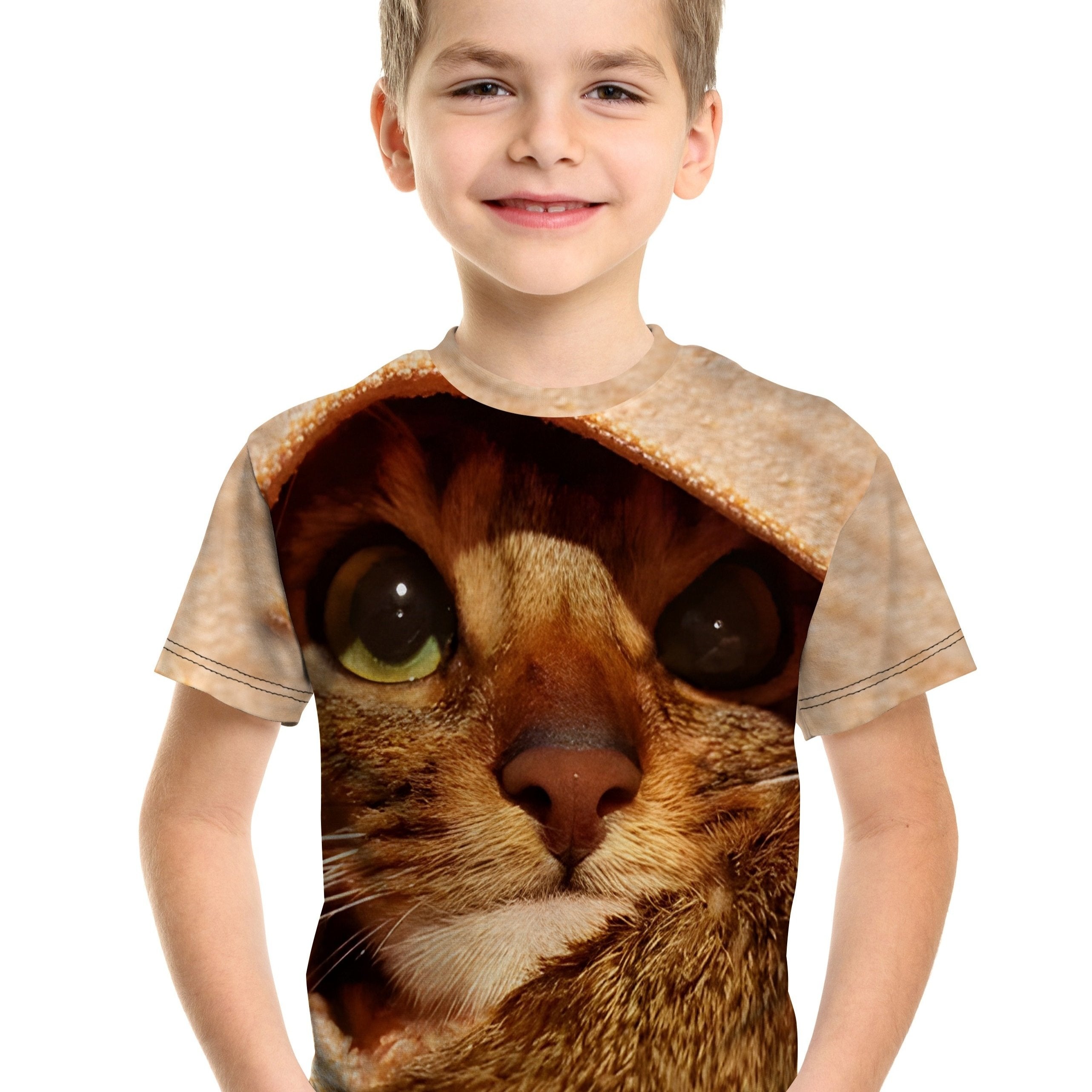 Cat 3D Print Boy's T-shirt Short Sleeve Crew Neck Kids Sports Clothing