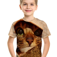 Cat 3D Print Boy's T-shirt Short Sleeve Crew Neck Kids Sports Clothing