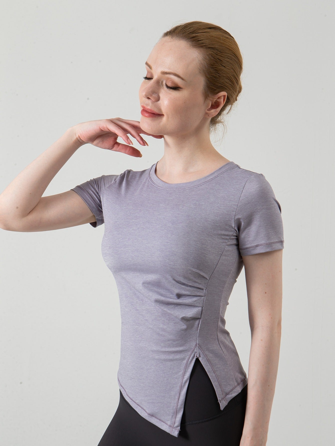 Ruched Side Split Crop Sports Yoga Tee