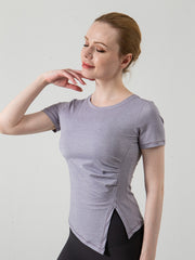 Ruched Side Split Crop Sports Yoga Tee