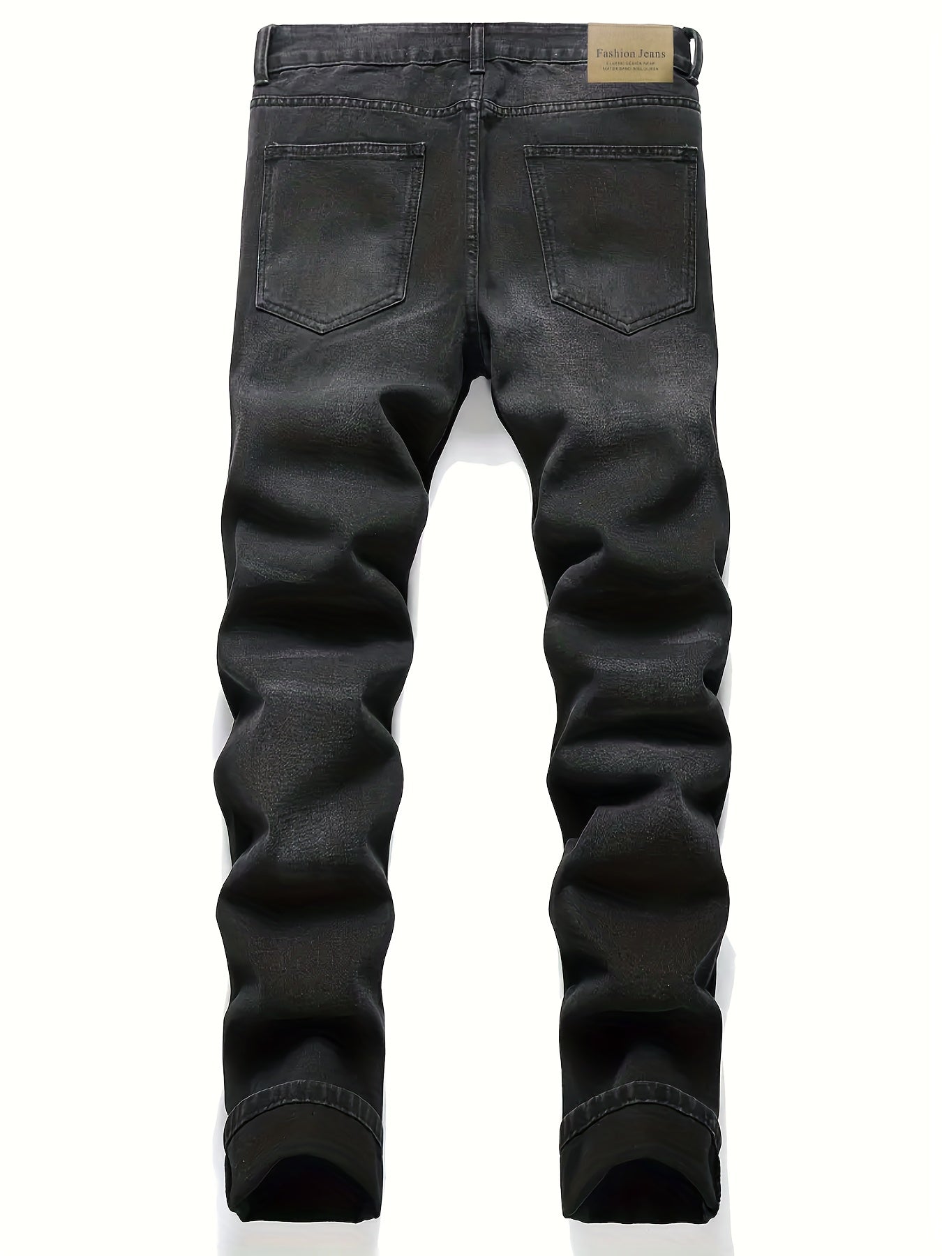 Slim Fit Ripped Jeans Mens Casual Street Style Solid Distressed Denim Pants