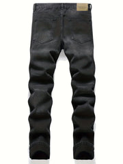 Slim Fit Ripped Jeans Mens Casual Street Style Solid Distressed Denim Pants
