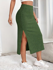 Ribbed Knit Side Split Skirt Casual Solid Every Skirt Women's Clothing