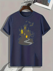 Halloween House Print Men's Tee for Summer
