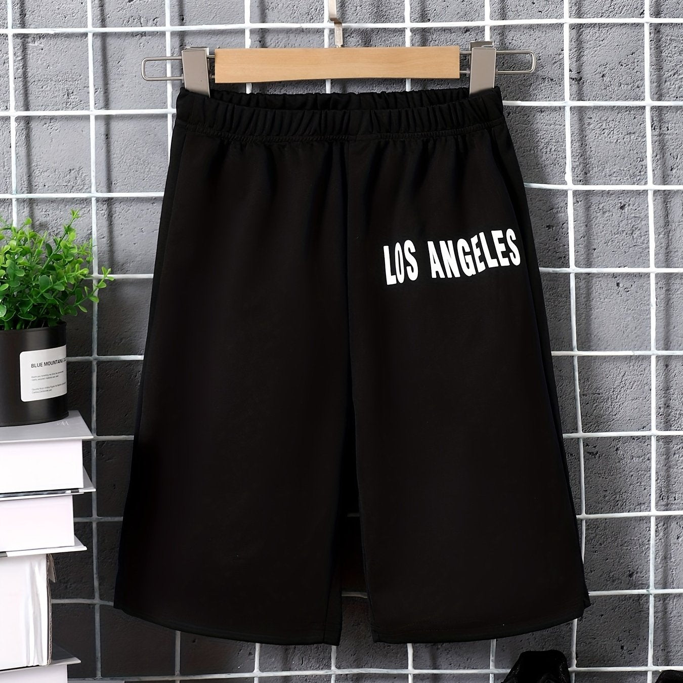 LOS ANGELES Letter Print Boys Shorts Quick Drying for Summer Outdoor