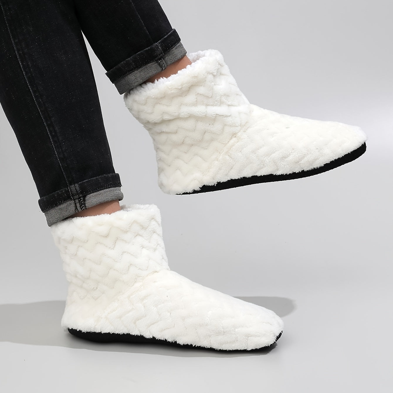 Wave Pattern Slipper Boots Soft Plush Cozy House Slippers