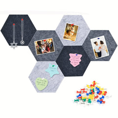 6pcs Gray Hexagon Cork Board Strips with Pushpins Self Adhesive