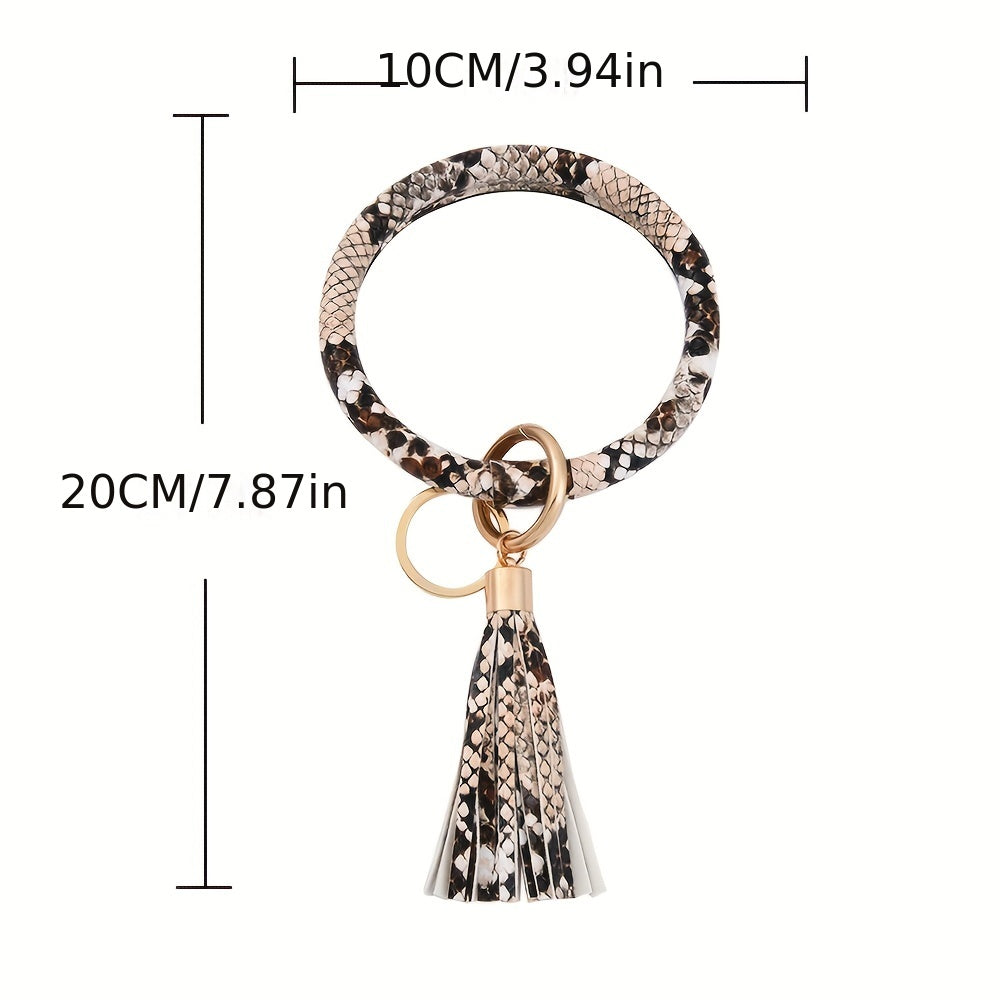 Circle Bracelets Keychain Women PU Leather Tassel Pendant