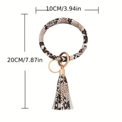 Circle Bracelets Keychain Women PU Leather Tassel Pendant