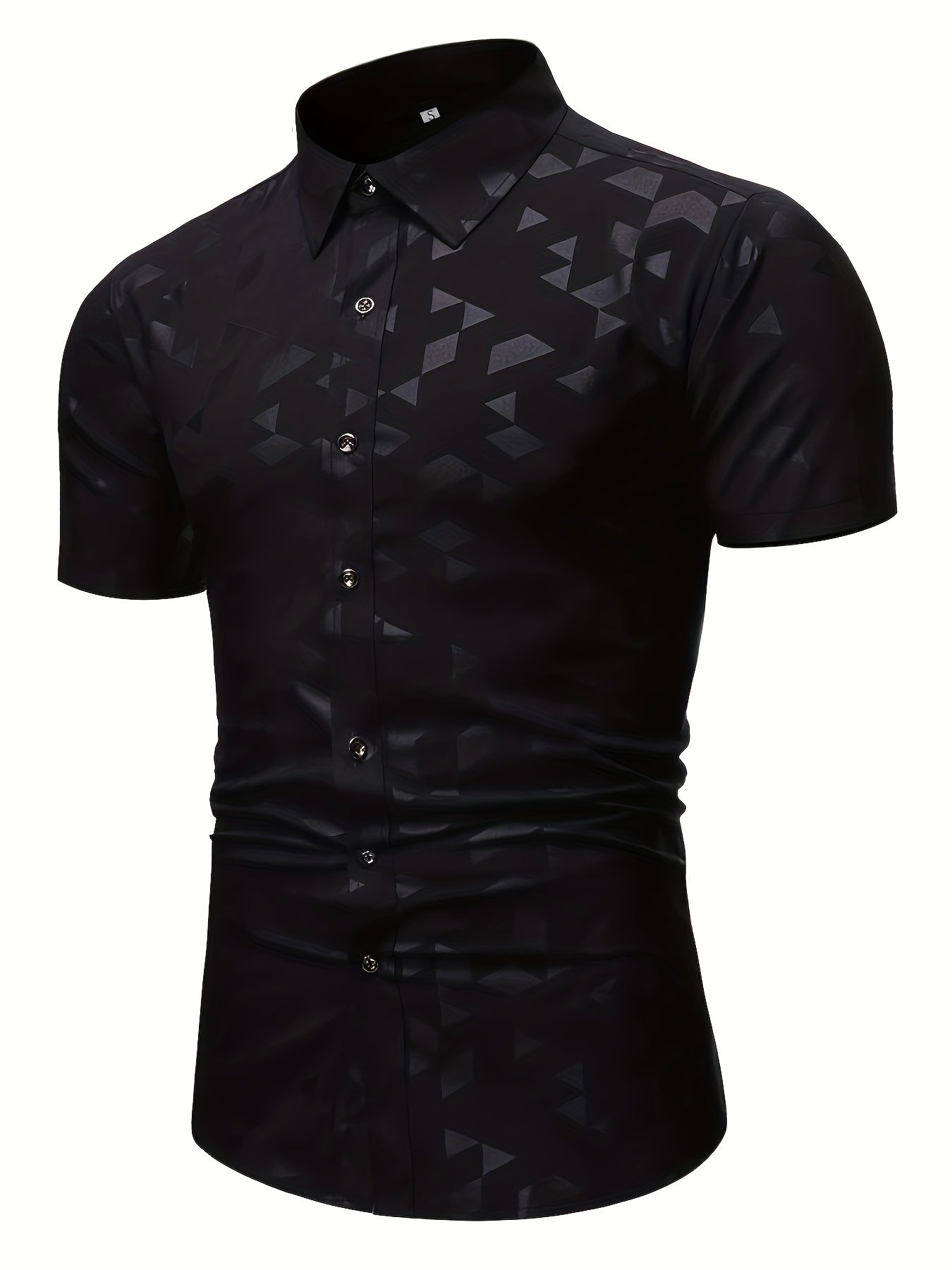 Men's Casual Triangle Embossed Top Shirt Short Sleeve Spring Summer