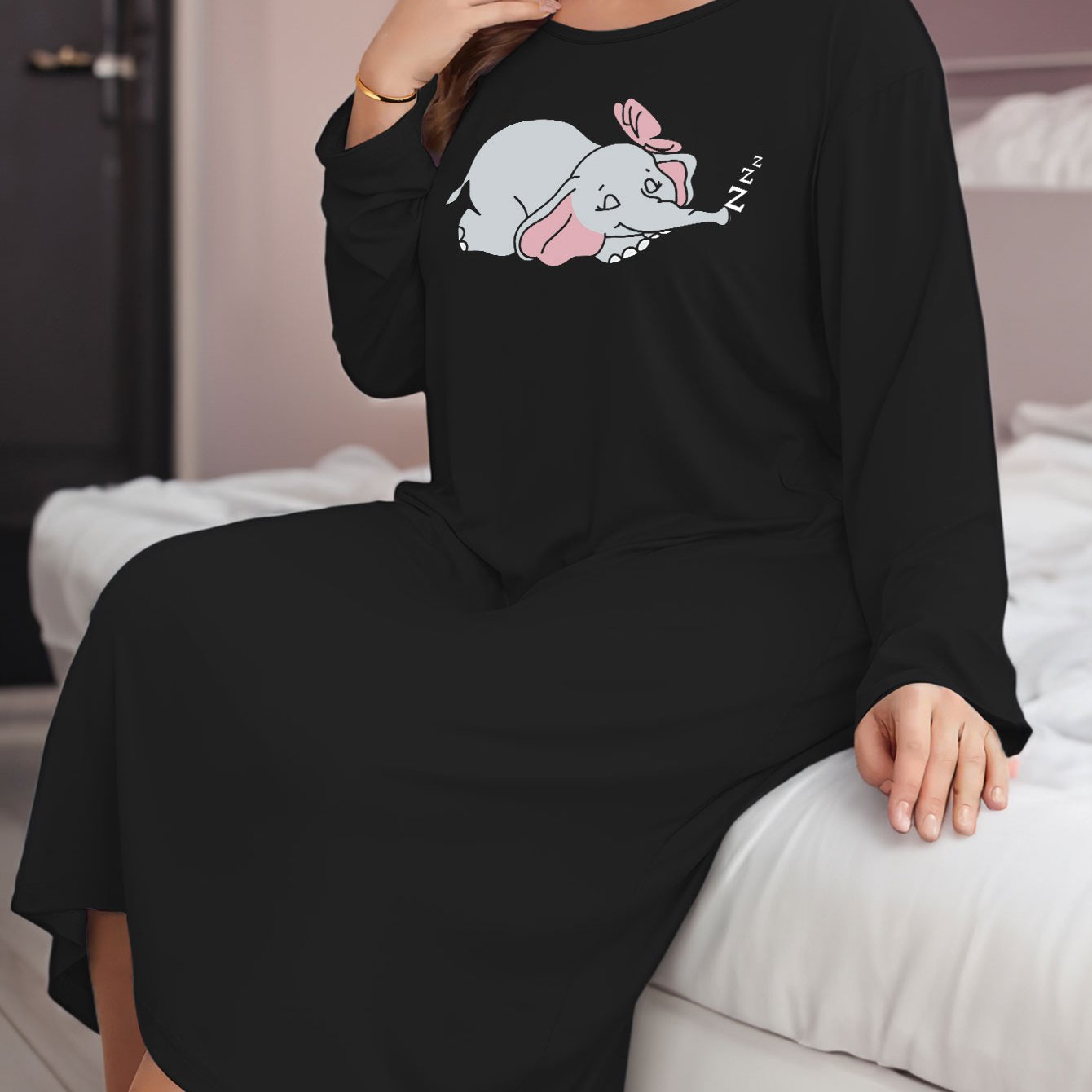 Elephant Print Long Sleeve Lounge Dress