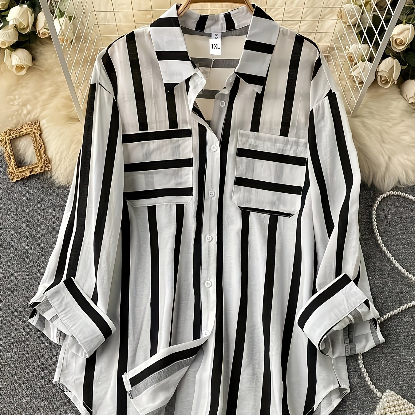 Stripe Print Long Sleeve Blouse