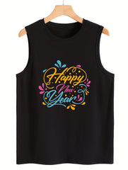Happy Year Letter Sleeveless Sports Vest Stretchy Casual Tops