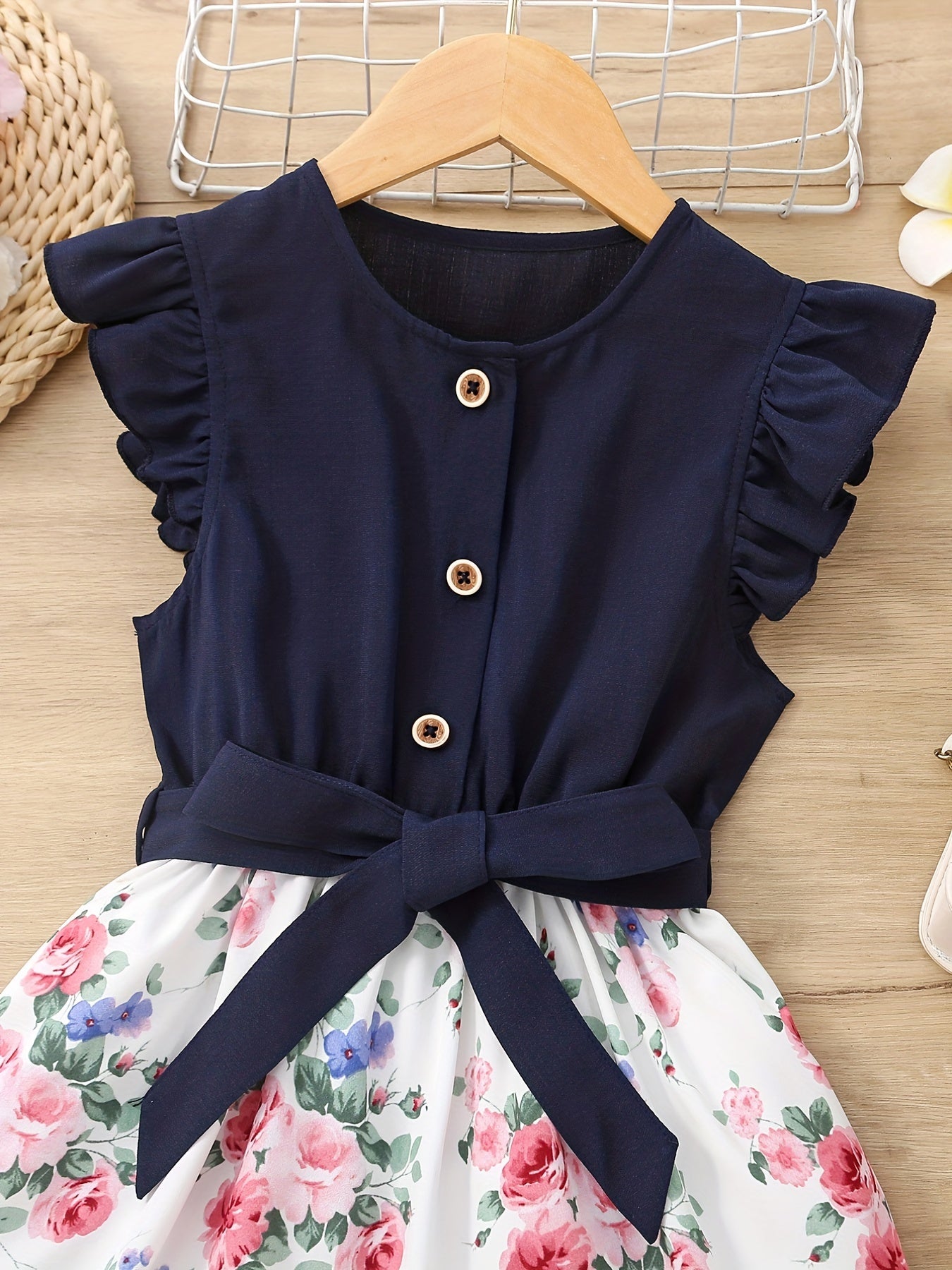 Toddler Girls Ruffled Sleeve Floral Princess Dress for Party Beach Vacation