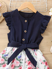 Toddler Girls Ruffled Sleeve Floral Princess Dress for Party Beach Vacation