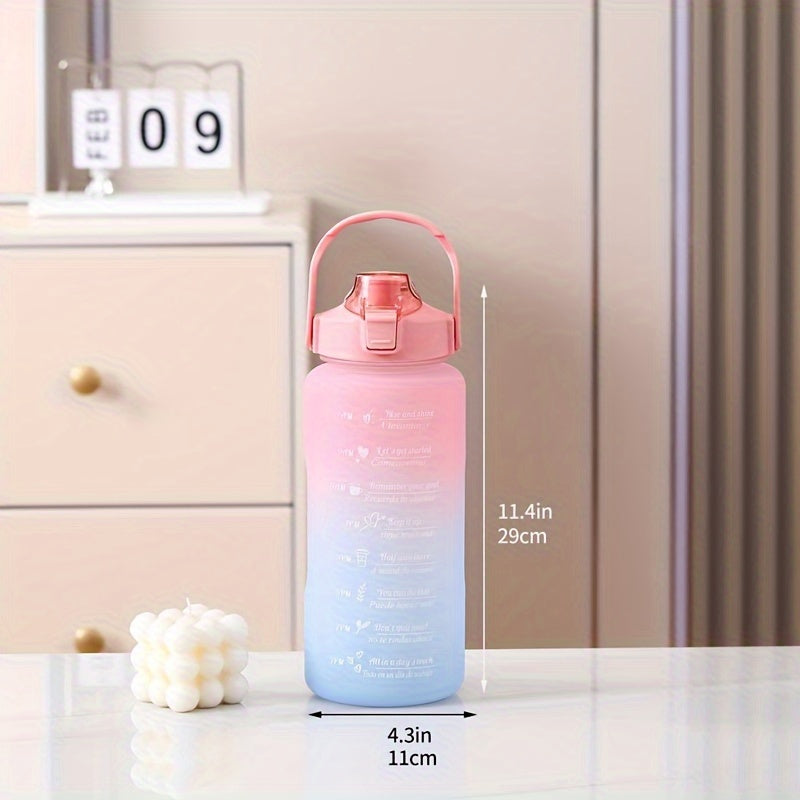 Gradient Large Capacity Plastic Cup Portable Water Bottle With Straw
