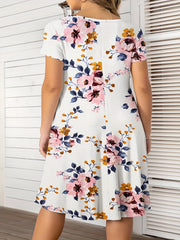 Floral Print Short Sleeve Round Neck Dress With Pockets