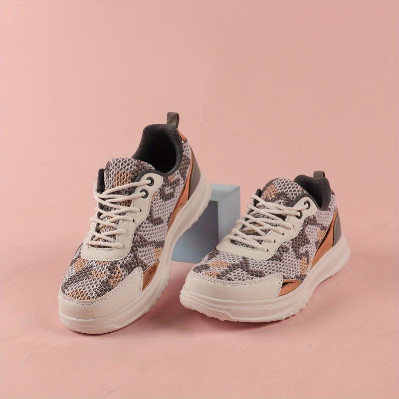 Women's Platform Mesh Sneakers Low Top Lace Up Casual Shoes