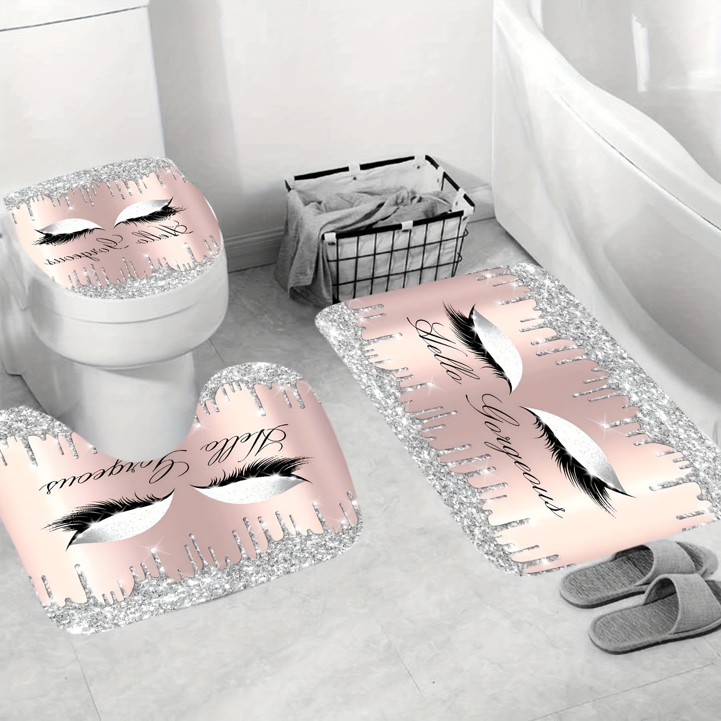 Shining Rhinestones Eye Pattern Shower Curtain Set