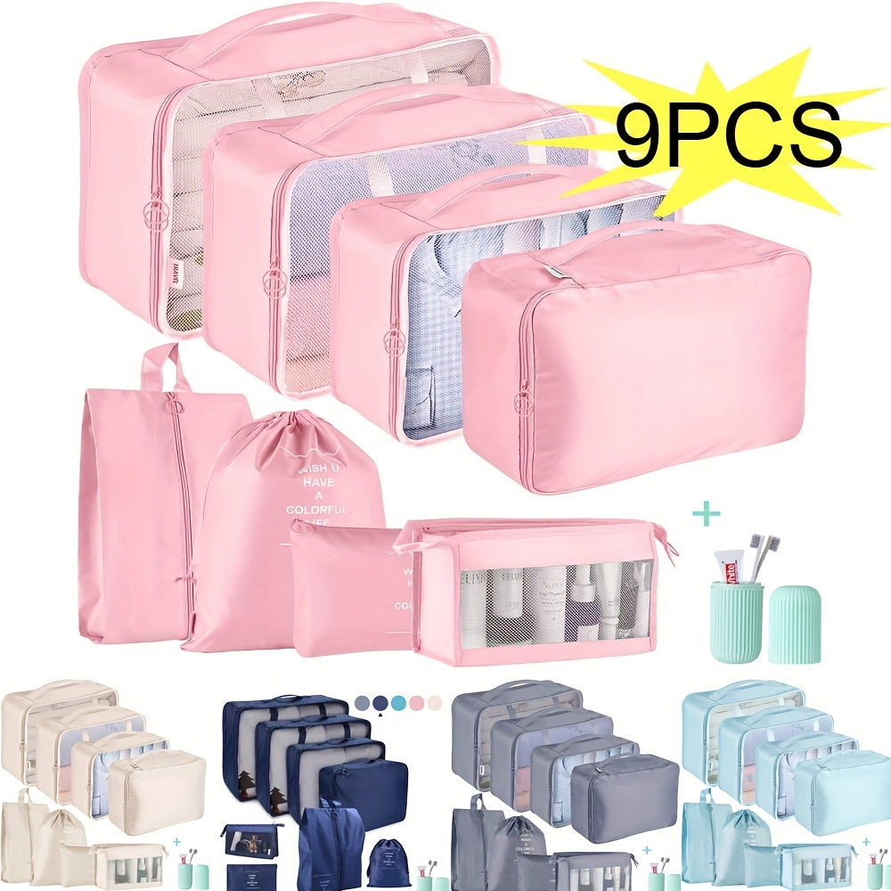 9 Pcs Travel Luggage Bag Sets, Dustproof Lightweight Organizers
