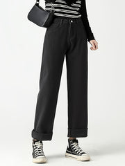 Solid Loose High Rise Denim Pants Wide Leg Jeans