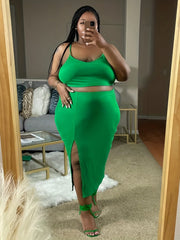 Sexy V Neck Crop Cami Top & Bodycon Skirt Two Piece Set