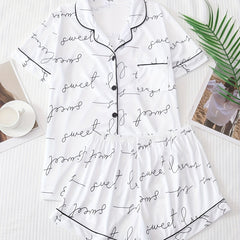 Letter Print Pajama Set Short Sleeve Top & Shorts Women's Sleepwear