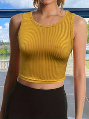 Ribbed Tank Top Crew Neck Sleeveless Summer Casual Top
