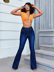 High Waisted Bell Bottom Jeans Semi Stretch Flare Jeans