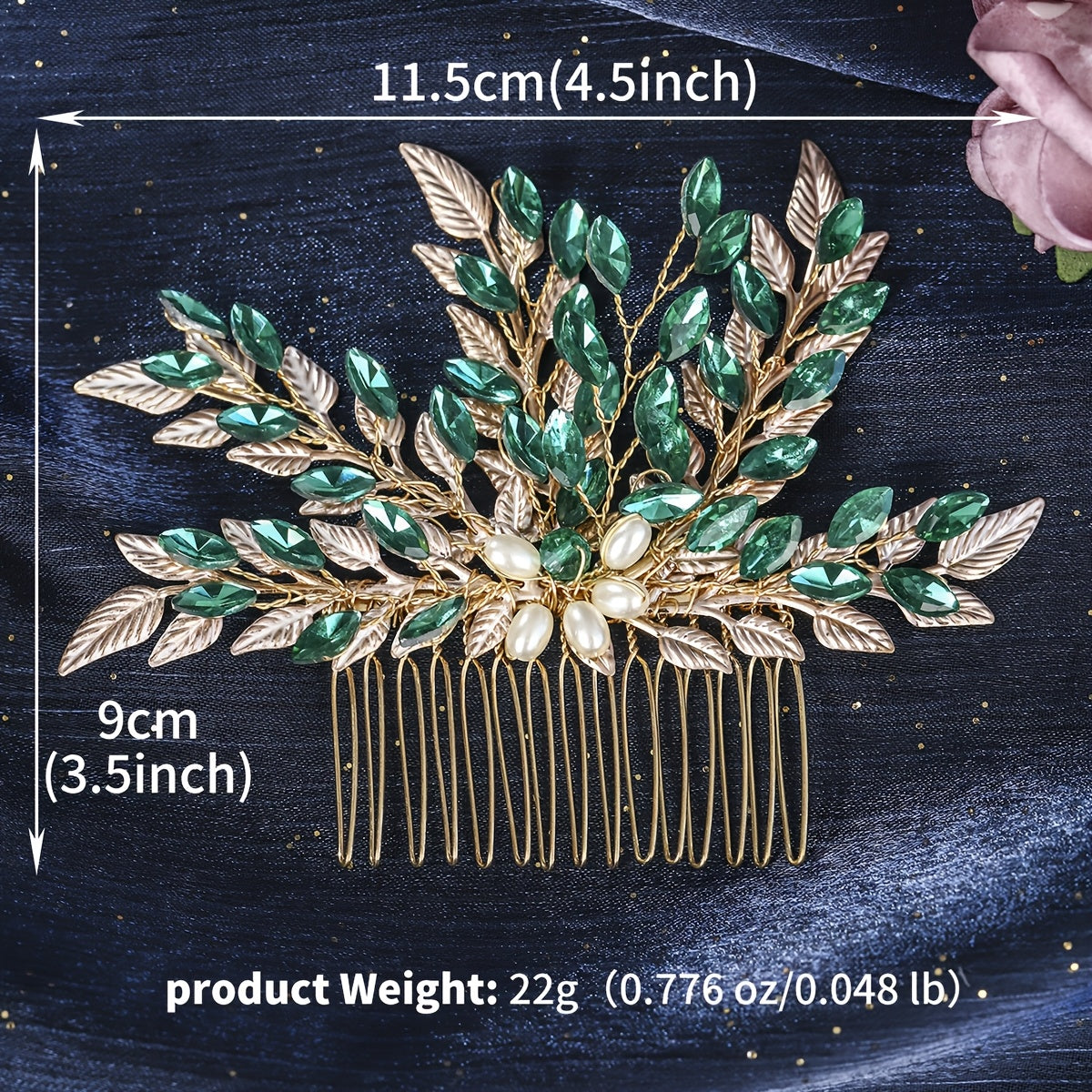 Alloy Leaf Hair Comb Vintage Green Rhinestone Bridal Hair Accessory