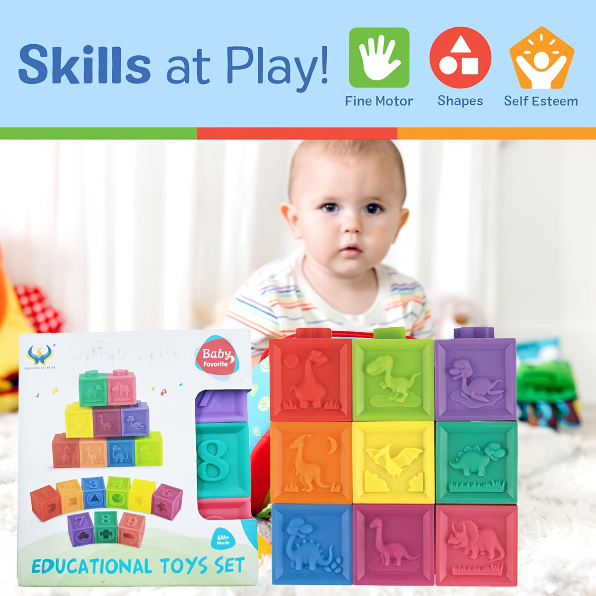 Soft Building Blocks Baby Toys Educational Squeeze Play with Numbers Animals