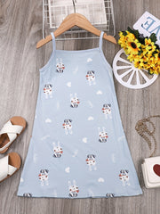Toddler Girls Rabbit Print Cotton Sling Nightdress