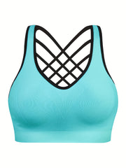 Sports Bra Women's Plus Solid Seamless Padded Cross Back Fitness Bra