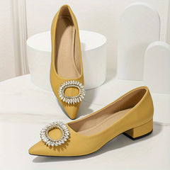 Rhinestone Decor Slip-On Block Heel Shoes Point Toe Soft Sole Glitter