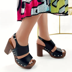 Women's Block Heel Sandals Square Toe Ankle Strap Pumps