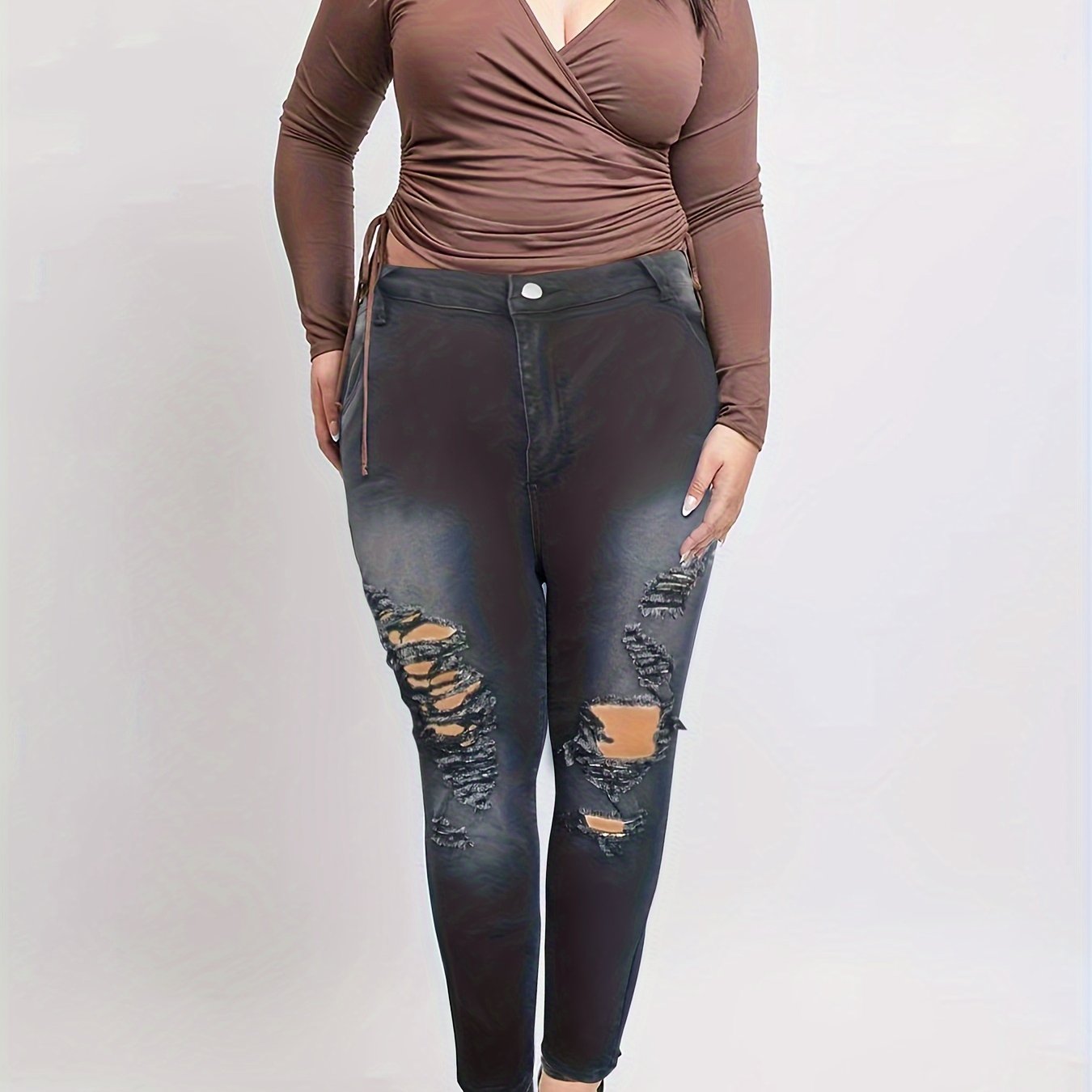 Solid Ripped High Rise Skinny Jeans