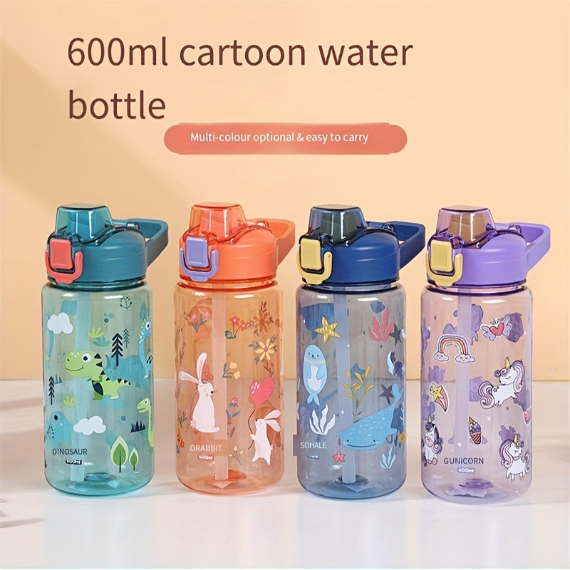 600ml Cartoon Leakproof Water Cup with Straw for Outdoor Sports