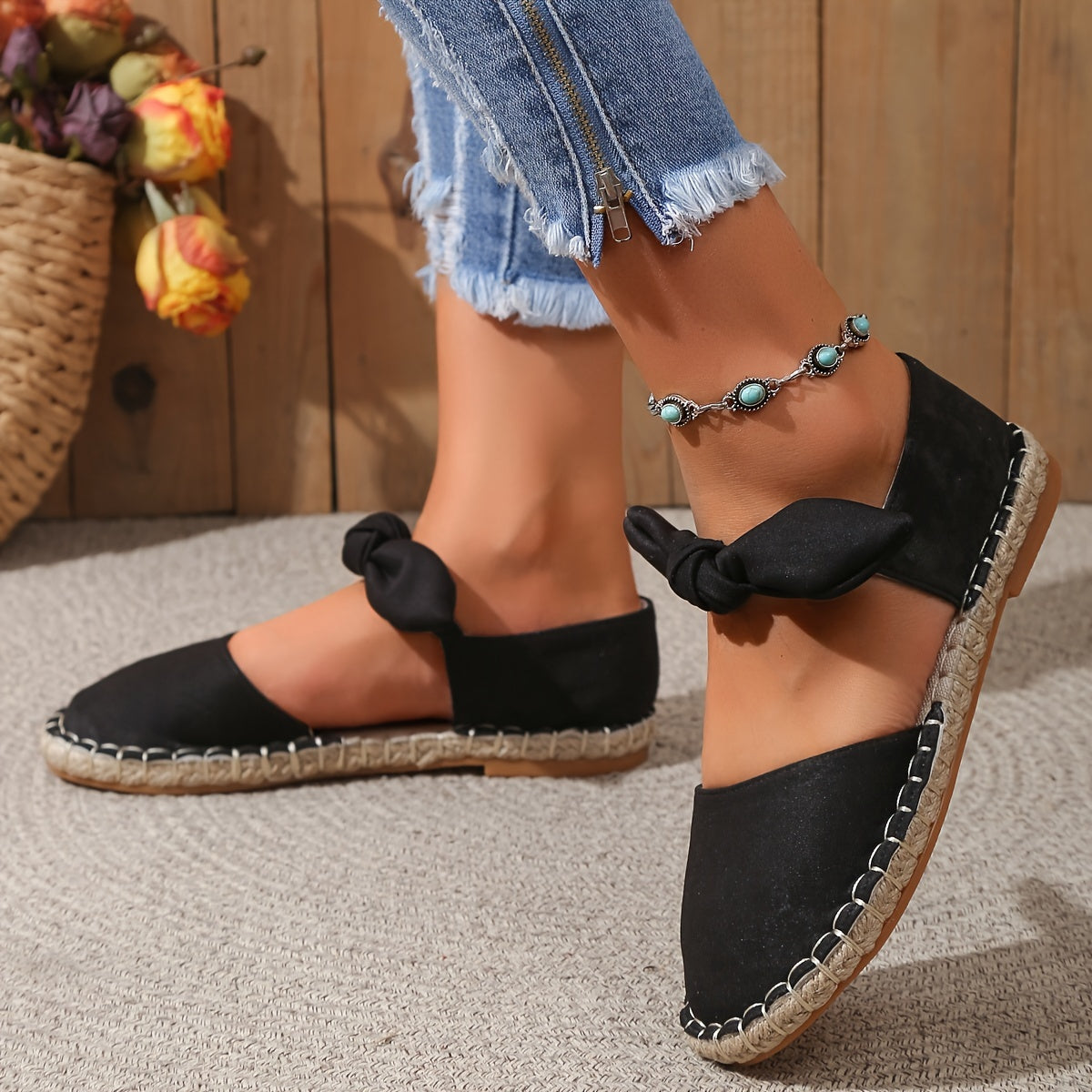 Women's Bowknot Flat Shoes Slip On Low Round Toe Non slip Shoes