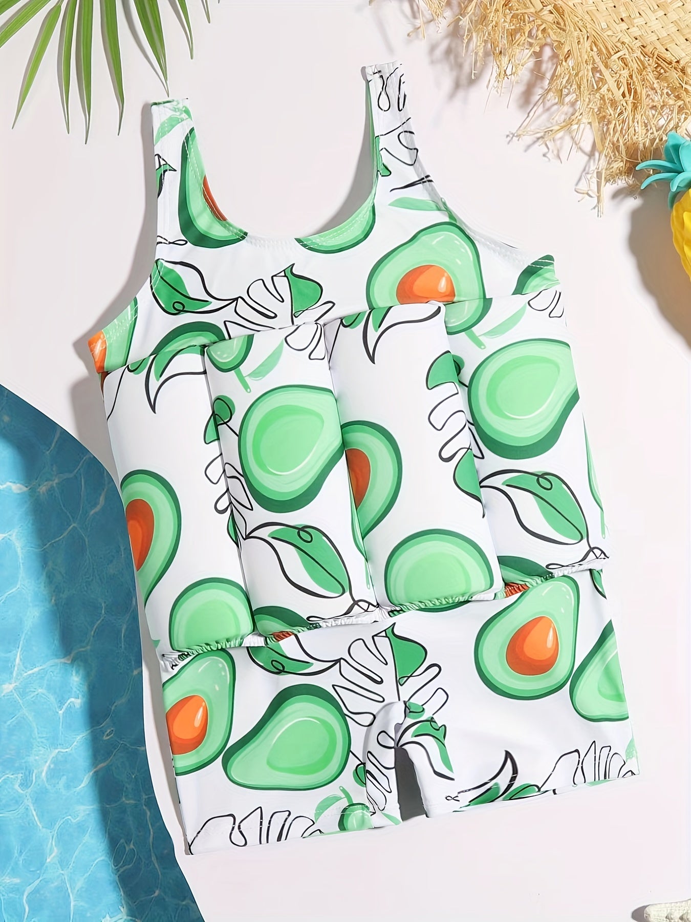 Baby Girls Avocado Print Swimsuit Sleeveless & Adjustable